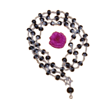 Karungali mala 8mm with silver flower cups(54 count)