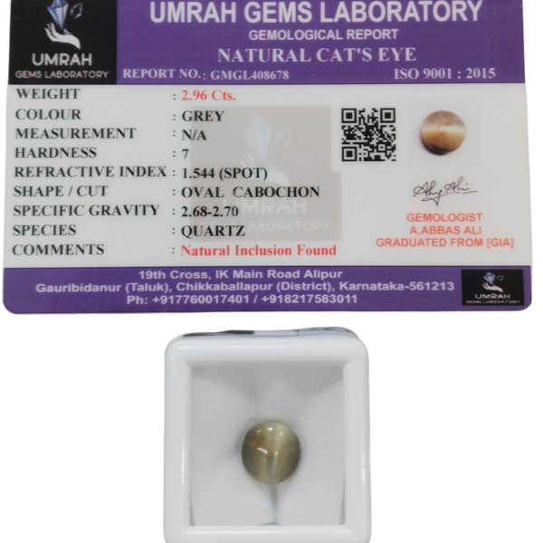 Natural Cat's Eye Gemstone (Lehsunia) - ISO Certified Authentic